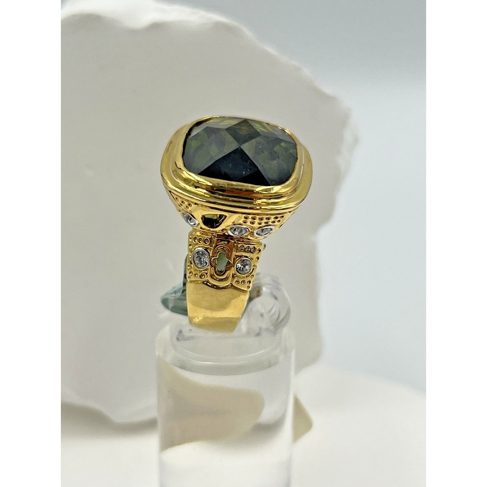 Lauren G Adams CZ & Green Stone Gold Tone Statement Cocktail Ring Size 7 - Picture 6 of 8